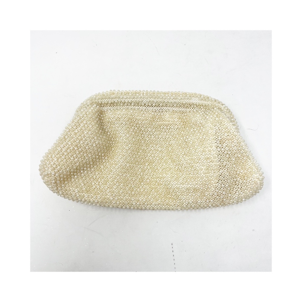 Corde Bead Purse Clutch Beaded Ivory Snap Closure  Lumered Vintage USA RARE